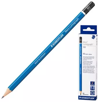 Карандаш чернографитный Staedtler премиум (Германия), 1 шт., "Mars Lumograph", 6H, без резинки, грифель 2 мм, 100-6h