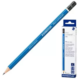 Карандаш чернографитный Staedtler премиум (Германия), 1 шт., "Mars Lumograph", H, без резинки, грифель 2 мм, 100-h