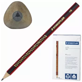 Карандаш чернографитный утолщенный Staedtler (Германия), 1 шт., HB, трехгранный, без резинки, грифель 3 мм, заточенный, 1285-2