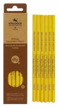 Карандаш незаточенный 4.3 мм, Koh-i-noor 3263/4, по стеклу, металлу, пластику, жёлтый, L=175 мм