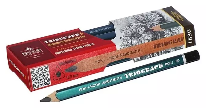 Карандаш утолщенный чернографитный Koh-i-noor Triograph 1831 6В, трёхгранный
