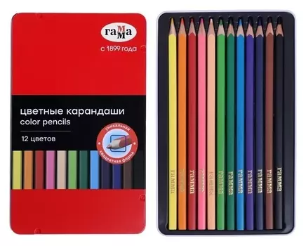 Карандаши 12 цветов, "Гамма", заточенные