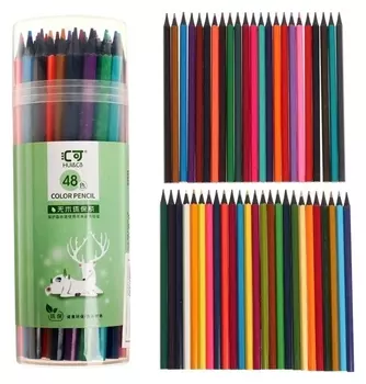 Карандаши 48 цветов в тубусе, шестигранные, пластиковые, черное основание