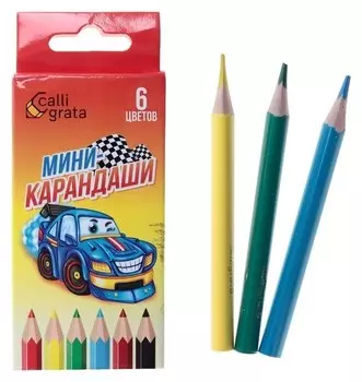 Карандаши 6 цветов мини, Calligrata, «Машинка»