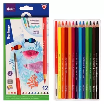 Карандаши акварельные 12 цветов "Рыбки",трехгранные, с кистью