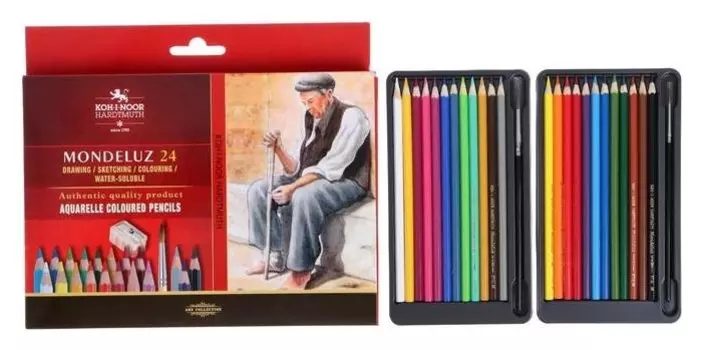 Карандаши акварельные набор 24 цвета, Koh-i-noor Mondeluz 3711 + точилка + кисть 1 штука, картонная упаковка, европодвес