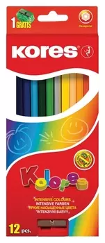 Карандаши цветные 12цв 6-гран,точилка Kores 96312.01