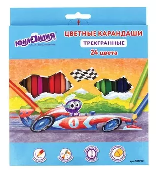 Карандаши цветные 24 цвета "Юнландик быстрее всех"