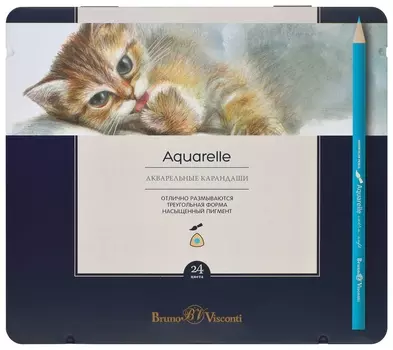 Карандаши цветные акварельные Bruno Visconti Aquarelle, 24 цвета, металлический пенал, 30-0064