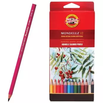 Карандаши цветные акварельные художественные 12 цветов, 3,8 мм, заточенные Mondeluz