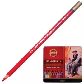 Карандаши цветные акварельные художественные Koh-i-noor "Mondeluz", 24 цвета, 3,8 мм, заточенные, металлическая коробка