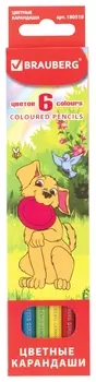 Карандаши цветные Brauberg "My Lovely Dogs", 6 цветов, заточенные, картонная упаковка, 180518