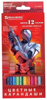Карандаши цветные Brauberg "Star Patrol", 12 цв., заточенные, картонная упаковка, 180532