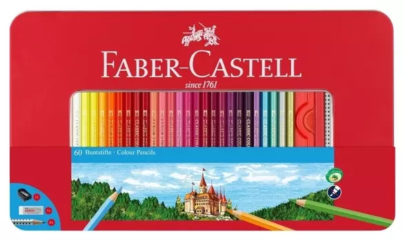 Карандаши цветные Faber-castell, 60цв.+2 ч/г кар.ластик,точилка, 115894