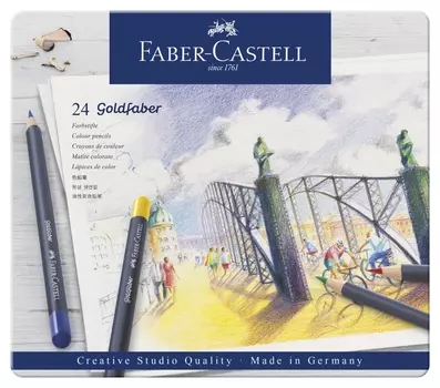 Карандаши цветные Faber-castell Goldfaber 24цв., круглые,метал.короб,114724