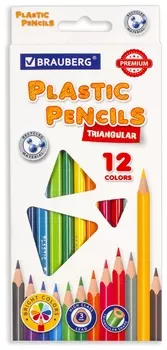 Карандаши цветные пластиковые Brauberg Premium, 12 цветов, трехгранные, грифель мягкий 3 мм, 181661