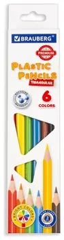 Карандаши цветные пластиковые Brauberg Premium, 6 цветов, трехгранные, грифель мягкий 3 мм, 181660