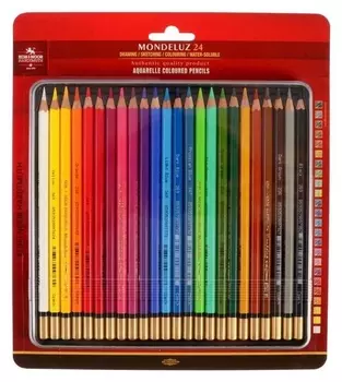 Карандаши художественные акварельные 24 цвета Koh-i-noor Mondeluz, в металлическом пенале + блистер