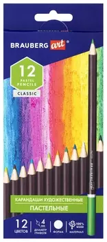 Карандаши художественные цветные пастельные Brauberg ART Classic, 12 цветов, грифель 4 мм, 181535