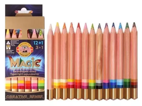 Карандаши многоцветные Koh-i-noor Jumbo Magic 3404, 12 штук, с ластиком и точилкой, в картонной упаковке, с европодвесом