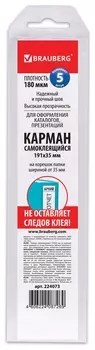 Карманы самоклеящиеся на корешок папки 50 мм (191х35 мм), комплект 5 шт., Brauberg, 224073