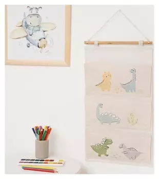 Кармашек текстильный этель "Динозаврики", 3 отделения, 34*63,5 см