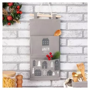 Кармашек текстильный "Домики" 2 отделения, 41х20 см