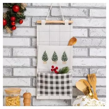 Кармашек текстильный "Клетка" 2 отделения, 20х41 см