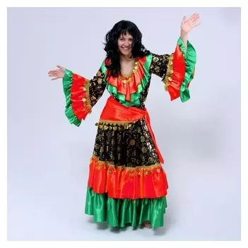 Карнавальный костюм «Цыганка», блузка, юбка, косынка, парик, р. 48-50, рост 170 см, цвет красно-зелёный