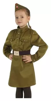 Карнавальный костюм для девочки "Военный", платье, ремень, пилотка, рост 104-110 см