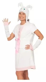 Карнавальный костюм "Зайка белая", шапка, жакет, юбка, митинки, р. 46-48, рост 165 см