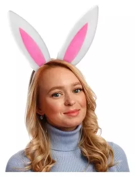 Карнавальный ободок "Уши зайца", поролон, цвет бело-розовый