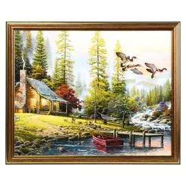 Картина "Домик у реки" 35х28 (38*31) см