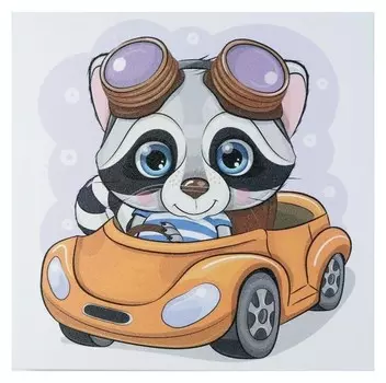 Картина "Енотик в машинке" 35х35 см