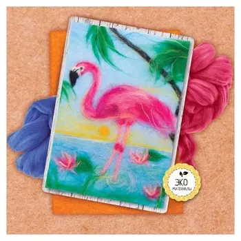 Картина из шерсти «Фламинго», А5