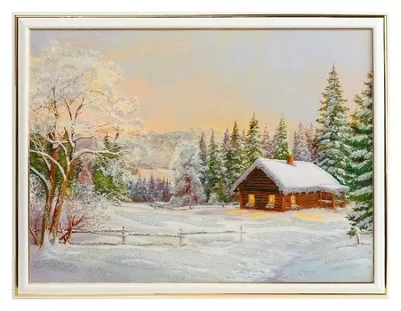 Картина "Избушка в зимнем лесу" 33х43 см