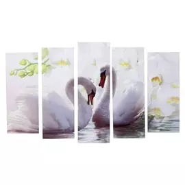 Картина модульная на подрамнике "Лебеди на фоне белых цветов" 2шт-21*54; 2шт-21*61; 21*68см