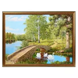 Картина "Мост у лесной речки" 30х40 см