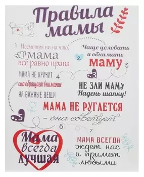Картина на холсте "Правила мамы" 38х48 см