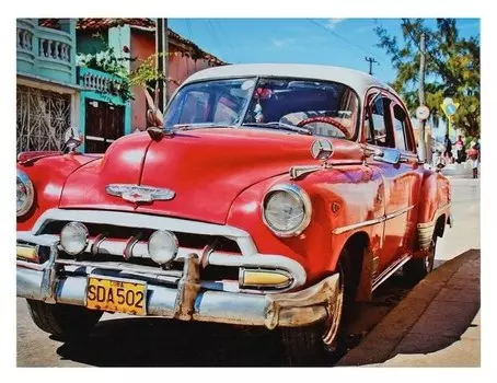 Картина на подрамнике "Красный ретромобиль"