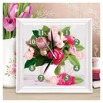 Картина по номерам - часы «Букет из пионов», 30х30 см