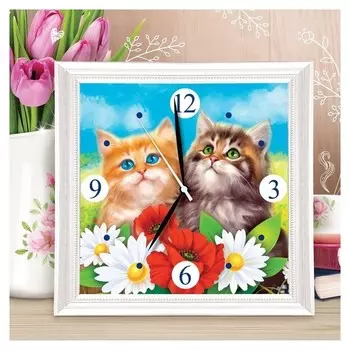 Картина по номерам - часы «Котята», 30х30 см