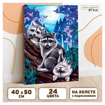 Картина по номерам на холсте с подрамником «Еноты под луной» 40х50 см