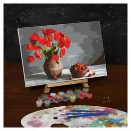 Картина по номерам на холсте с подрамником «Маки и клубника», 30х20 см
