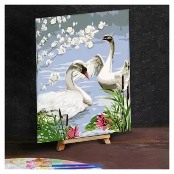 Картина по номерам с дополнительными элементами «Белые лебеди», 30х40 см