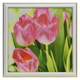 Картина "Розовые тюльпаны" 25х25(28х28) см