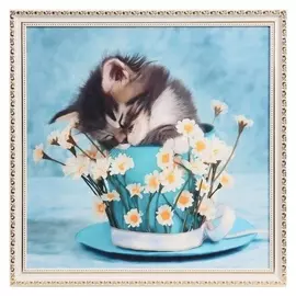Картина велюр "Котенок и ромашки" 46х46 см