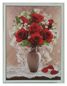 Картина "Ярко-красные розы" 33*43 см