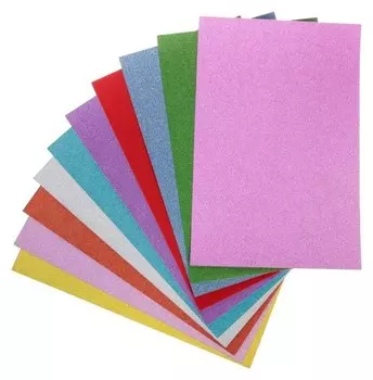 Картон цветной с блёстками, формат А4, 10 листов, 10 цветов