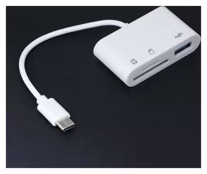Картридер-otg Luazon Lncr-099, адаптер Type-c, разъемы Usb, Microsd, SD, белый